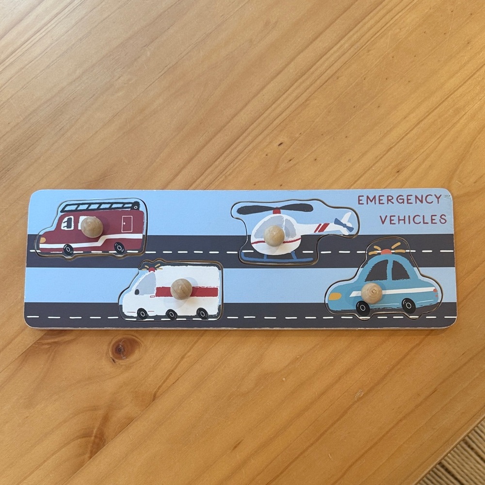 Mud Pie Emergency Vehicles Wooden Puzzle - Blue, Red, White
